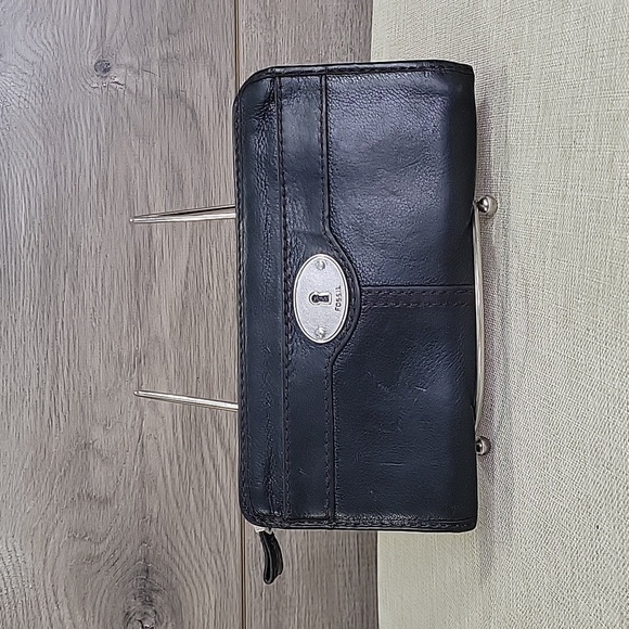 Women's Fossil Black Leather Wallet Clutch Purse - Picture 1 of 9